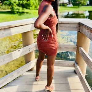 Ruched Cross Mini Bodycon Dress